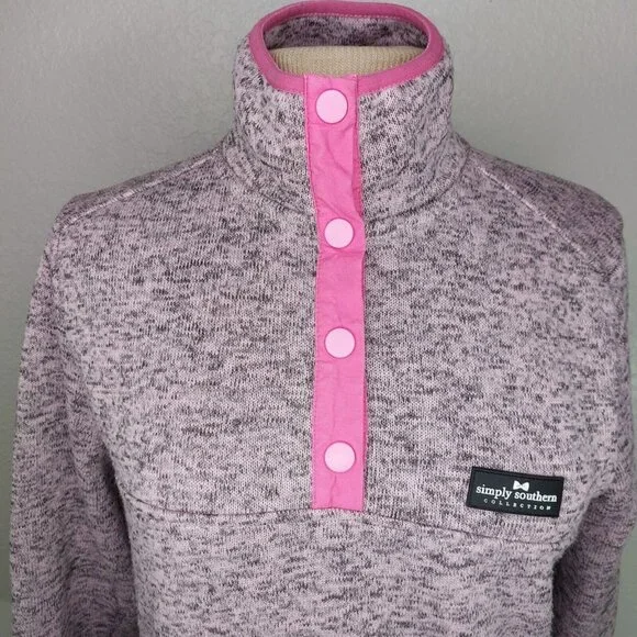 Simply Southern Womens Medium Pullover Pink Heather Fleece Sweatshirt 1/4 Snap - Picture 10 of 13